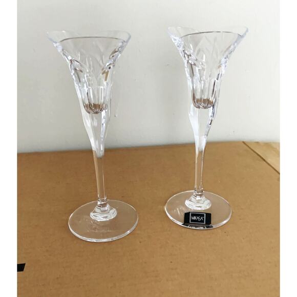 Pair of Mikasa Cut Chrystal Stemmed Candle holders in Box - Picture 1 of 9